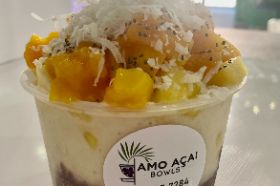 mouse (banana, coconut cream, coconut oil, coconut milk) fruits: pineapple, mango, chia seeds, coconut flakes